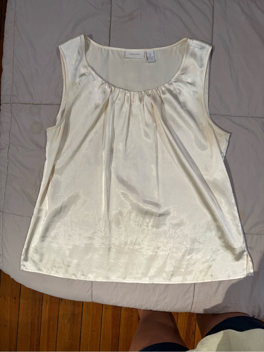 Chico's Ivory Satin Scoop Neck Sleeveless Camisole